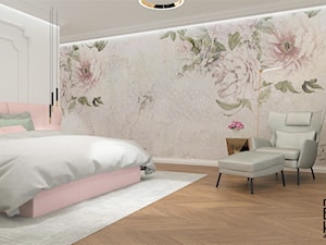 Sypialnia z tapetą w kwiaty WonderWall - zdjęcie od Boka Design