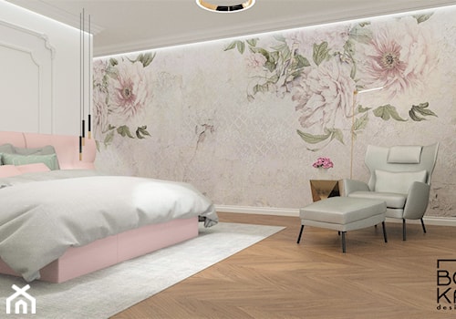 Sypialnia z tapetą w kwiaty WonderWall - zdjęcie od Boka Design