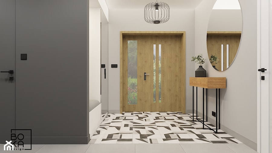Dom w drewnie i czerni z nutą betonu - Hol / przedpokój, styl minimalistyczny - zdjęcie od Boka Design