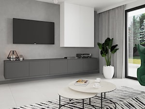 Dom w drewnie i czerni z nutą betonu - Salon, styl nowoczesny - zdjęcie od Boka Design