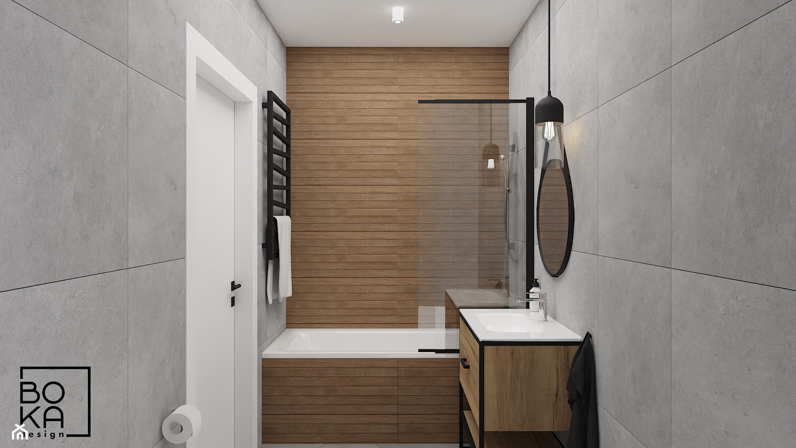 Mała łazienka w bloku z ukrytą pralką - zdjęcie od Boka Design - Homebook