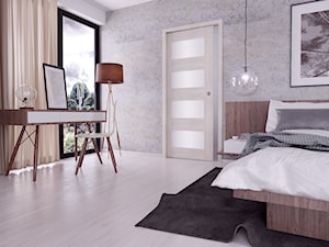 Skrzydła Drzwiowe Ramowe Przylgowe - Średnia biała szara z biurkiem sypialnia, styl minimalistyczny - zdjęcie od VOSTER