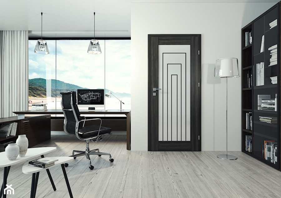 Skrzydła Drzwiowe Ramowe Przylgowe - Średnie z zabudowanym biurkiem białe biuro, styl nowoczesny - zdjęcie od VOSTER