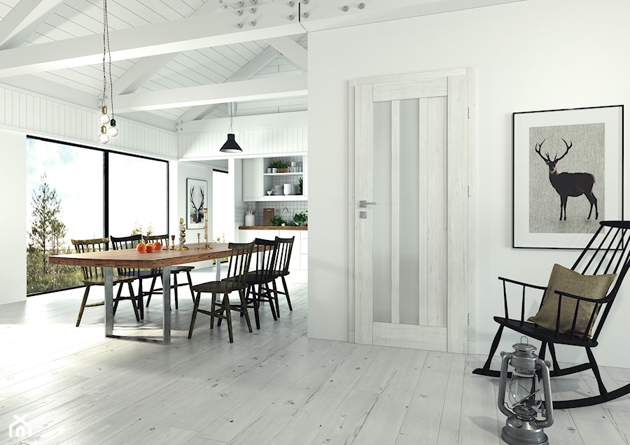 Skrzydła Drzwiowe Ramowe Przylgowe - Średnia otwarta biała z zabudowaną lodówką z lodówką wolnostojącą kuchnia jednorzędowa z oknem, styl minimalistyczny - zdjęcie od VOSTER