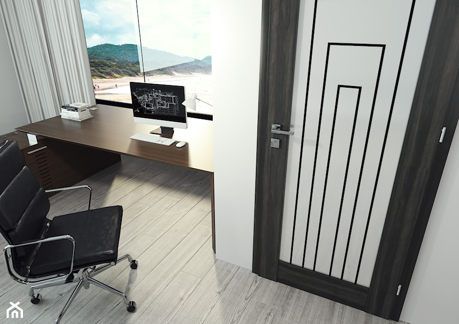 Skrzydła Drzwiowe Ramowe Przylgowe - Małe z zabudowanym biurkiem białe biuro, styl nowoczesny - zdjęcie od VOSTER