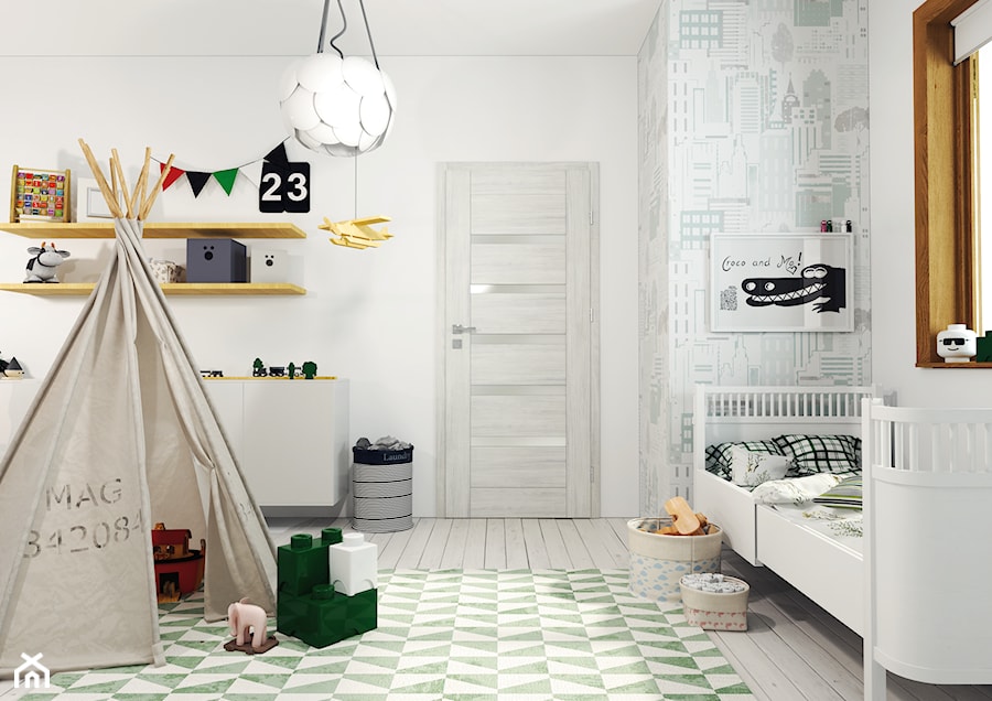 Skrzydła Drzwiowe Ramowe Przylgowe - Średni biały szary pokój dziecka dla dziecka dla chłopca dla dziewczynki, styl skandynawski - zdjęcie od VOSTER