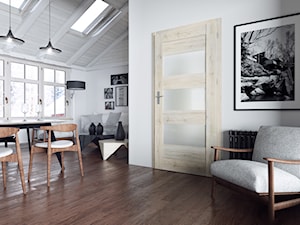 Skrzydła Drzwiowe Ramowe Przylgowe - Duży szary salon z jadalnią, styl minimalistyczny - zdjęcie od VOSTER