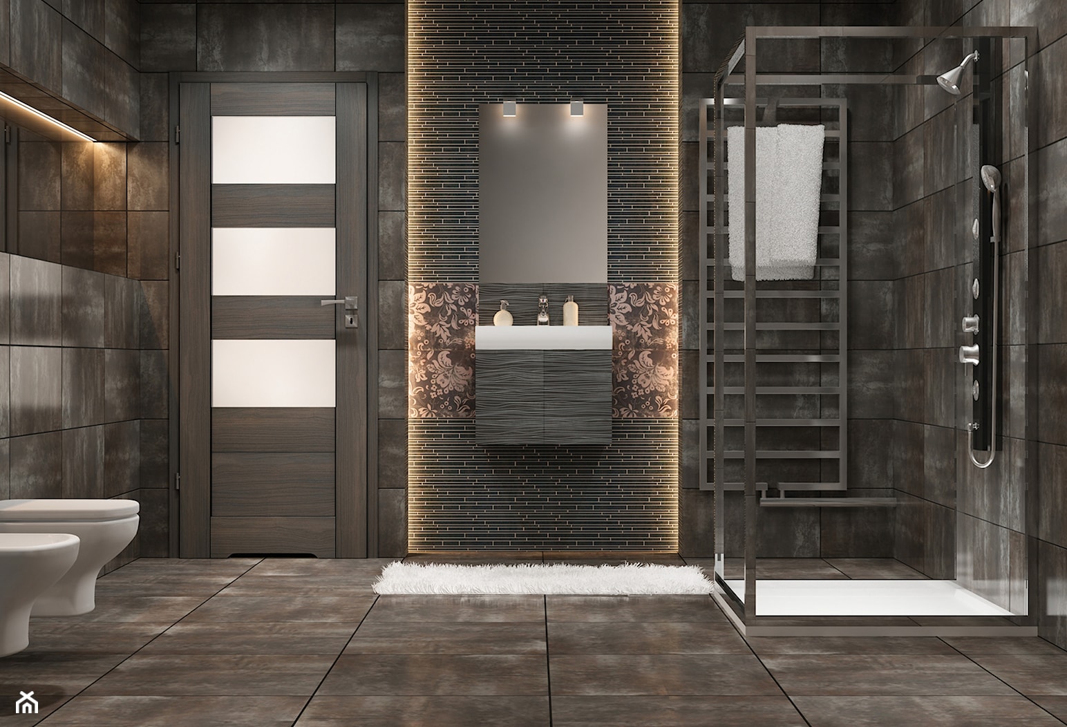 Skrzydła Drzwiowe Ramowe Przylgowe - Średnia bez okna z lustrem łazienka, styl industrialny - zdjęcie od VOSTER - Homebook