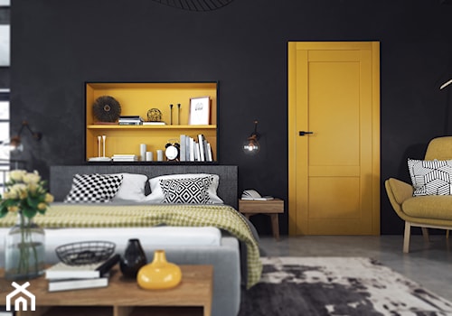Kolekcja Coolors - Średnia czarna pomarańczowa sypialnia, styl nowoczesny - zdjęcie od VOSTER