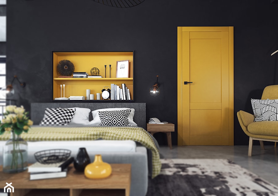 Kolekcja Coolors - Średnia czarna pomarańczowa sypialnia, styl nowoczesny - zdjęcie od VOSTER