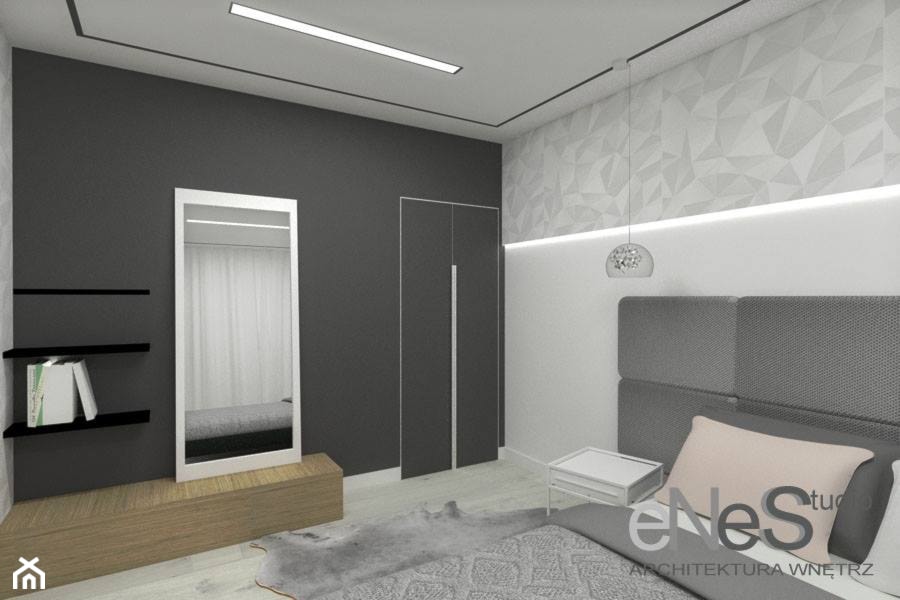 Projekt wnętrza domu w Bolesławcu - Średnia czarna szara sypialnia, styl nowoczesny - zdjęcie od Enes Studio Projektowanie wnętrz & meble