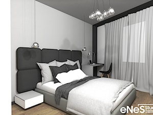 Projekt mieszkania we Wrocławiu - Mała szara z biurkiem sypialnia, styl nowoczesny - zdjęcie od Enes Studio Projektowanie wnętrz & meble