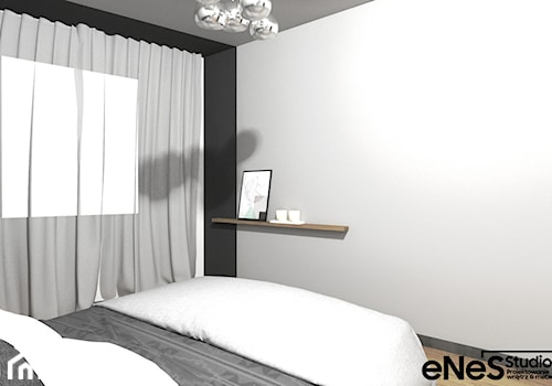 Projekt mieszkania we Wrocławiu - Mała czarna szara sypialnia, styl nowoczesny - zdjęcie od Enes Studio Projektowanie wnętrz & meble