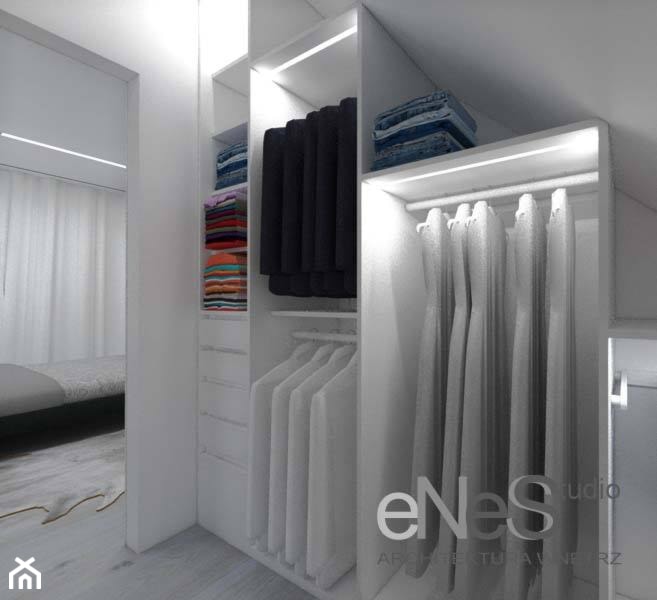 Projekt wnętrza domu w Bolesławcu - Średnia otwarta garderoba przy sypialni, styl nowoczesny - zdjęcie od Enes Studio Projektowanie wnętrz & meble
