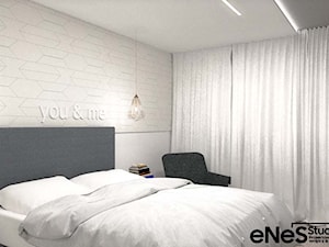 Projekt mieszkania na Wrocławskich Krzykach - Mała biała sypialnia, styl nowoczesny - zdjęcie od Enes Studio Projektowanie wnętrz & meble