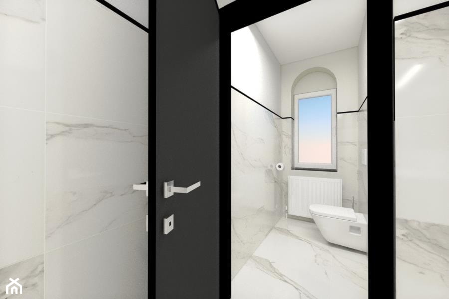 Projekt toalety w Urzędzie Gminy Oława - Mała z marmurową podłogą łazienka z oknem, styl nowoczesny - zdjęcie od Enes Studio Projektowanie wnętrz & meble