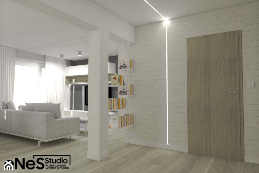 Projekt mieszkania na Wrocławskich Krzykach - Średni biały hol / przedpokój, styl nowoczesny - zdjęcie od Enes Studio Projektowanie wnętrz & meble