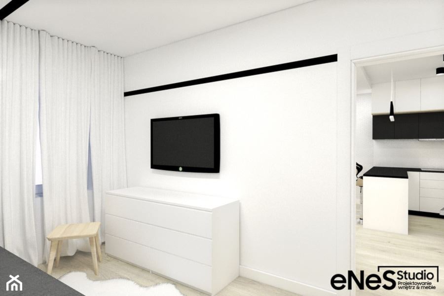 Mieszkanie w Jelczu-Laskowicach - Mała biała sypialnia, styl nowoczesny - zdjęcie od Enes Studio Projektowanie wnętrz & meble