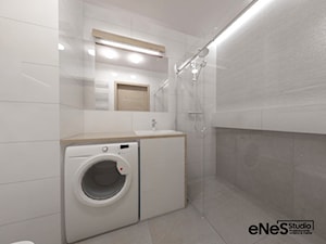 Mieszkanie na Wrocławskim Gaju - Mała na poddaszu bez okna z pralką / suszarką z lustrem łazienka, styl nowoczesny - zdjęcie od Enes Studio Projektowanie wnętrz & meble