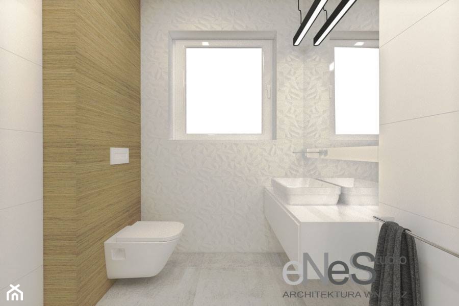 Projekt wnętrza domu w Bolesławcu - Mała z lustrem z marmurową podłogą łazienka z oknem, styl nowoczesny - zdjęcie od Enes Studio Projektowanie wnętrz & meble