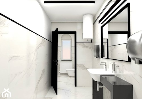 Projekt toalety w Urzędzie Gminy Oława - Średnia z lustrem z marmurową podłogą łazienka z oknem, styl nowoczesny - zdjęcie od Enes Studio Projektowanie wnętrz & meble