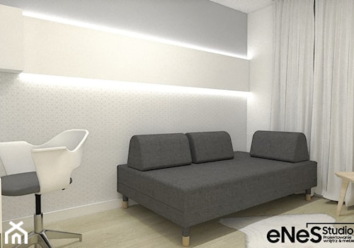 Mieszkanie w Jelczu-Laskowicach - Mała biała z biurkiem sypialnia, styl nowoczesny - zdjęcie od Enes Studio Projektowanie wnętrz & meble