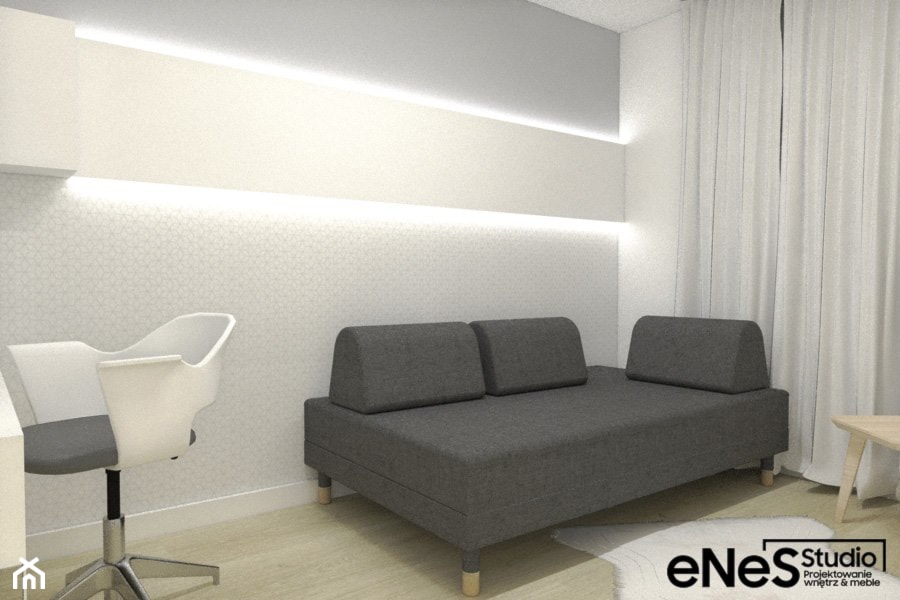 Mieszkanie w Jelczu-Laskowicach - Mała biała z biurkiem sypialnia, styl nowoczesny - zdjęcie od Enes Studio Projektowanie wnętrz & meble