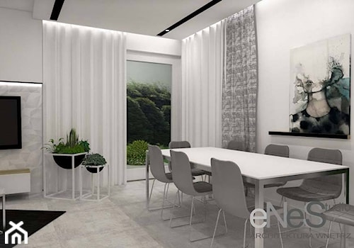 Projekt wnętrza domu w Bolesławcu - Średnia biała jadalnia w salonie, styl nowoczesny - zdjęcie od Enes Studio Projektowanie wnętrz & meble