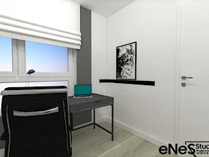 Projekt mieszkania na Wrocławskich Krzykach - Małe białe czarne biuro, styl nowoczesny - zdjęcie od Enes Studio Projektowanie wnętrz & meble