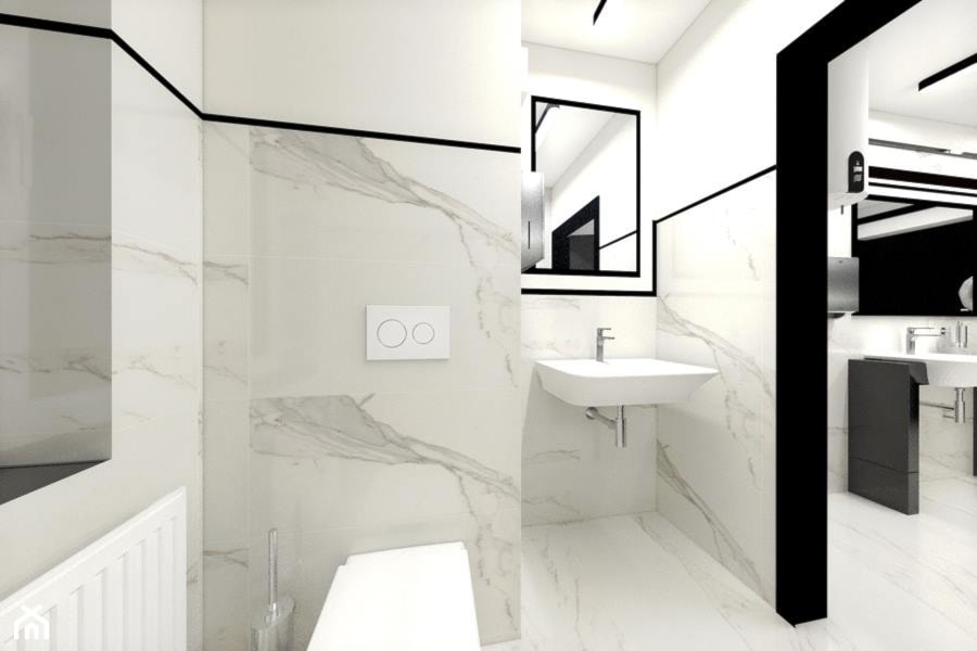 Projekt toalety w Urzędzie Gminy Oława - Mała bez okna z lustrem z marmurową podłogą łazienka, styl nowoczesny - zdjęcie od Enes Studio Projektowanie wnętrz & meble - Homebook