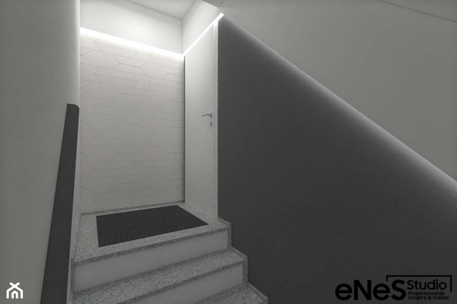 Projekt mieszkania na Wrocławskich Krzykach - Schody, styl nowoczesny - zdjęcie od Enes Studio Projektowanie wnętrz & meble
