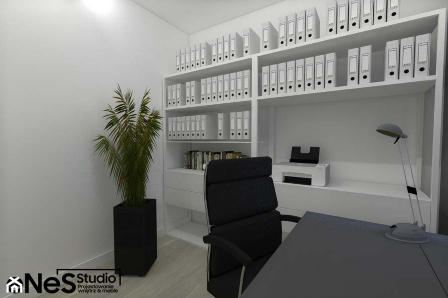 Projekt mieszkania na Wrocławskich Krzykach - Małe szare biuro, styl nowoczesny - zdjęcie od Enes Studio Projektowanie wnętrz & meble