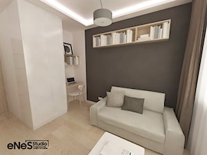 Mieszkanie na Wrocławskim Gaju - Mała czarna szara z biurkiem sypialnia, styl nowoczesny - zdjęcie od Enes Studio Projektowanie wnętrz & meble
