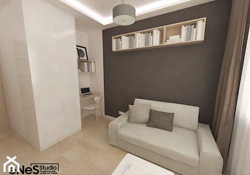Mieszkanie na Wrocławskim Gaju - Mała czarna szara z biurkiem sypialnia, styl nowoczesny - zdjęcie od Enes Studio Projektowanie wnętrz & meble