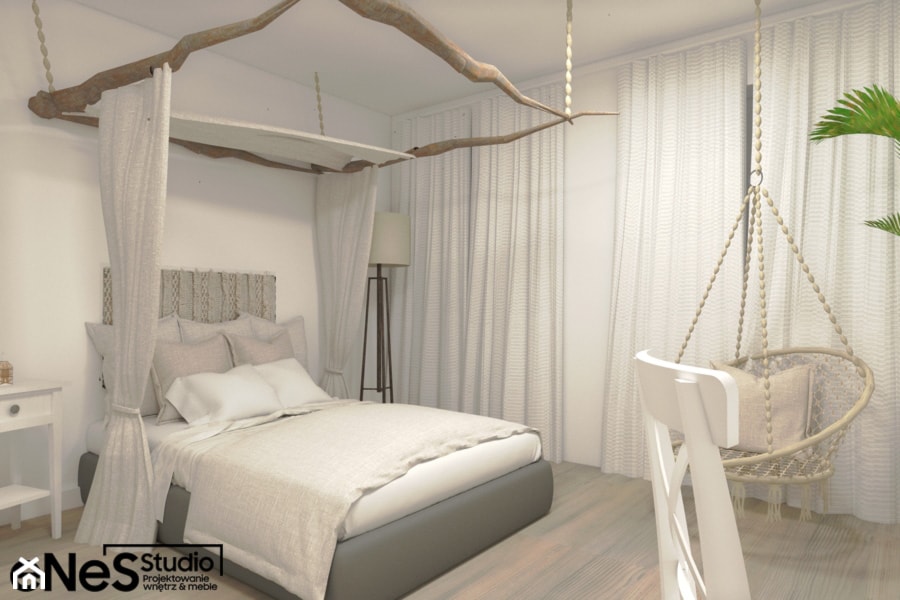 Mieszkanie na Wrocławskich Krzykach - Średnia biała sypialnia, styl prowansalski - zdjęcie od Enes Studio Projektowanie wnętrz & meble