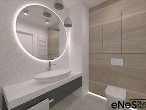 Projekt mieszkania na Wrocławskich Krzykach - Mała bez okna z lustrem z punktowym oświetleniem łazienka, styl nowoczesny - zdjęcie od Enes Studio Projektowanie wnętrz & meble