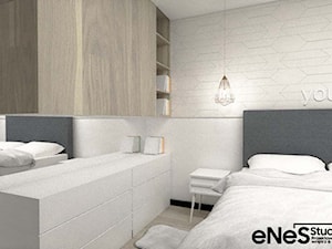 Projekt mieszkania na Wrocławskich Krzykach - Mała biała sypialnia, styl nowoczesny - zdjęcie od Enes Studio Projektowanie wnętrz & meble