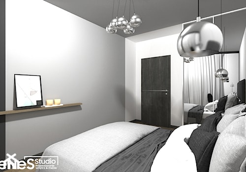 Projekt mieszkania we Wrocławiu - Mała szara sypialnia, styl nowoczesny - zdjęcie od Enes Studio Projektowanie wnętrz & meble