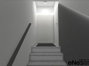 Projekt mieszkania na Wrocławskich Krzykach - Mały biały czarny z marmurem na podłodze hol / przedpokój, styl nowoczesny - zdjęcie od Enes Studio Projektowanie wnętrz & meble