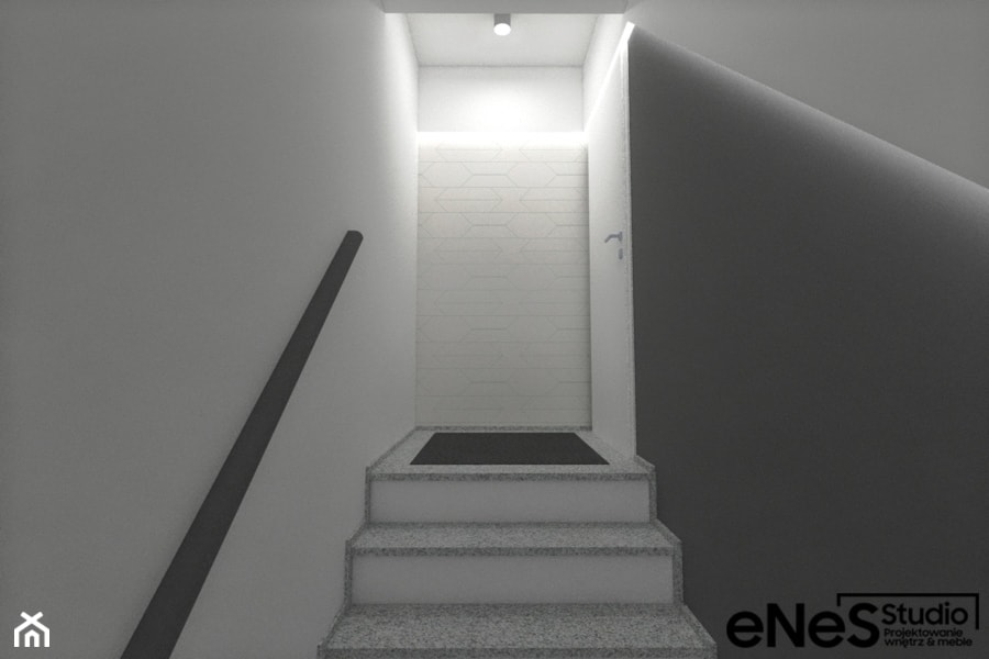 Projekt mieszkania na Wrocławskich Krzykach - Mały biały czarny z marmurem na podłodze hol / przedpokój, styl nowoczesny - zdjęcie od Enes Studio Projektowanie wnętrz & meble