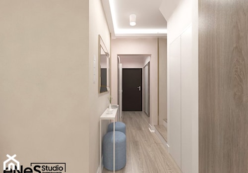 Projekt parteru domu w Brzezinie - Średni beżowy hol / przedpokój, styl nowoczesny - zdjęcie od Enes Studio Projektowanie wnętrz & meble