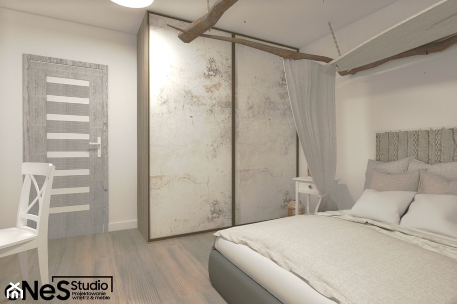Mieszkanie na Wrocławskich Krzykach - Średnia szara z biurkiem sypialnia, styl prowansalski - zdjęcie od Enes Studio Projektowanie wnętrz & meble