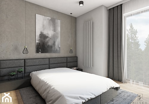Projekt sypialni w Jarocinie - Średnia biała szara sypialnia, styl minimalistyczny - zdjęcie od Bilska studio