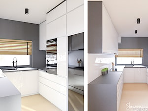 czarno biała kuchnia, nowoczesna minimalistyczna z czarnym blatem - zdjęcie od Projektowanie, aranżacja wnętrz Joanna Lewandowska