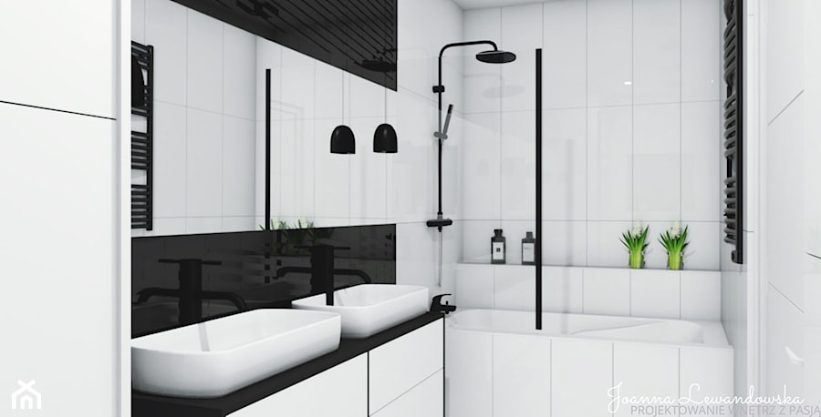 Nowoczesna Ponad czasowa łazienka czarno biała / black & white - zdjęcie od Projektowanie, aranżacja wnętrz Joanna Lewandowska
