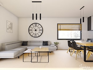 Nowoczesny minimalistyczny salon z jadalnią i kuchnią . Dom po Poznaniem - zdjęcie od Projektowanie, aranżacja wnętrz Joanna Lewandowska