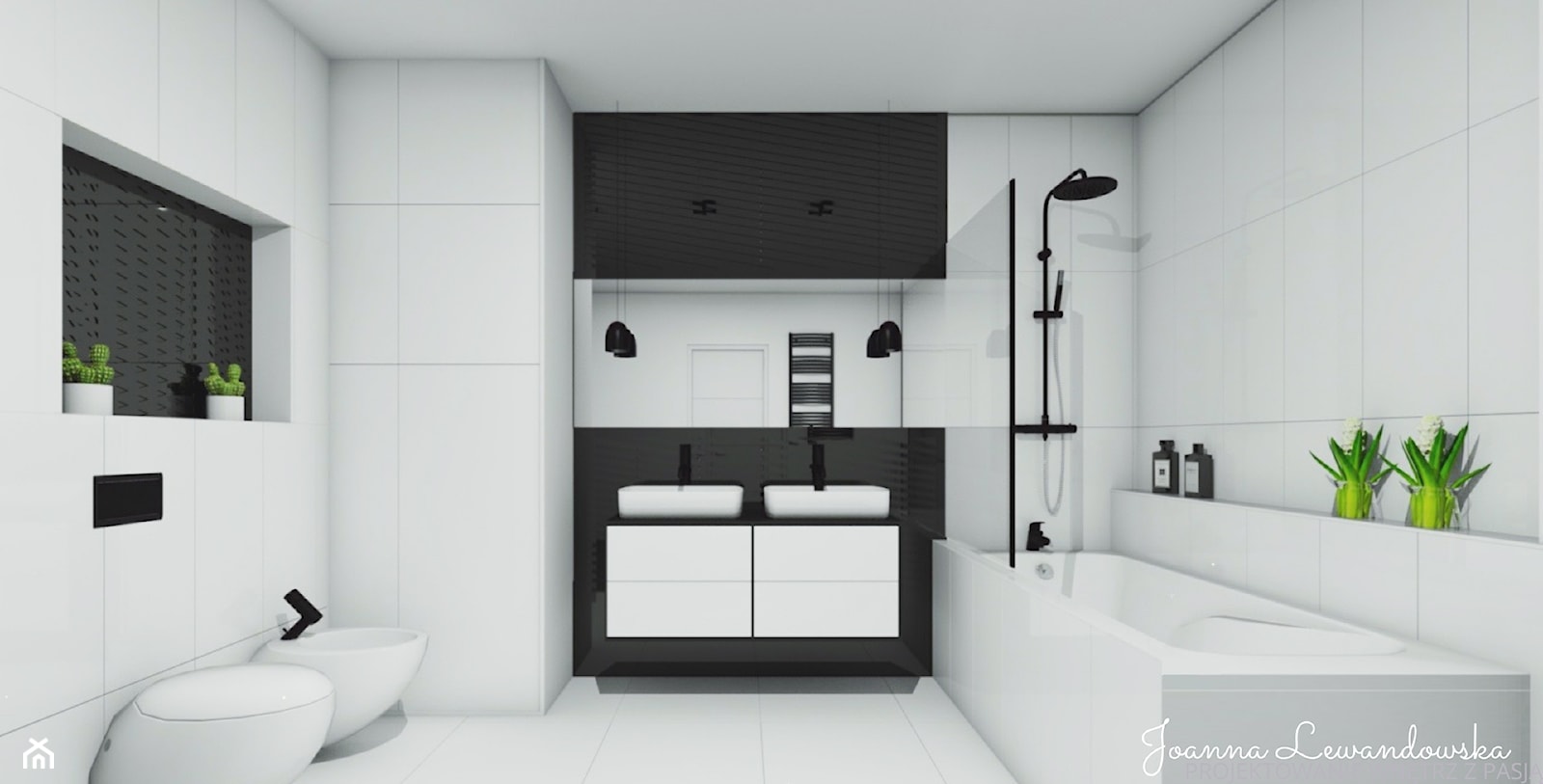 Nowoczesna Ponad czasowa łazienka czarno biała / black & white - zdjęcie od Projektowanie, aranżacja wnętrz Joanna Lewandowska - Homebook