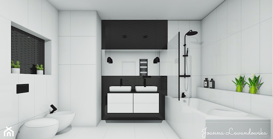 Nowoczesna Ponad czasowa łazienka czarno biała / black & white - zdjęcie od Projektowanie, aranżacja wnętrz Joanna Lewandowska