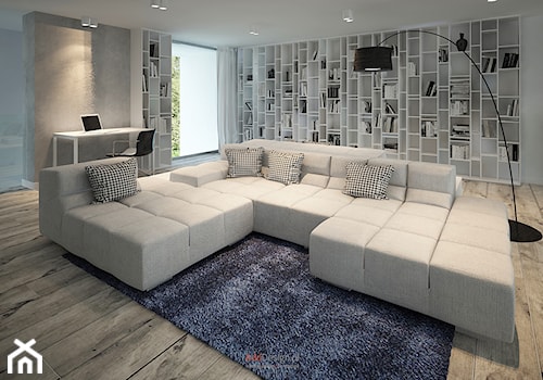 Dom 200 m2 - Duże z sofą białe szare biuro, styl nowoczesny - zdjęcie od Add Design