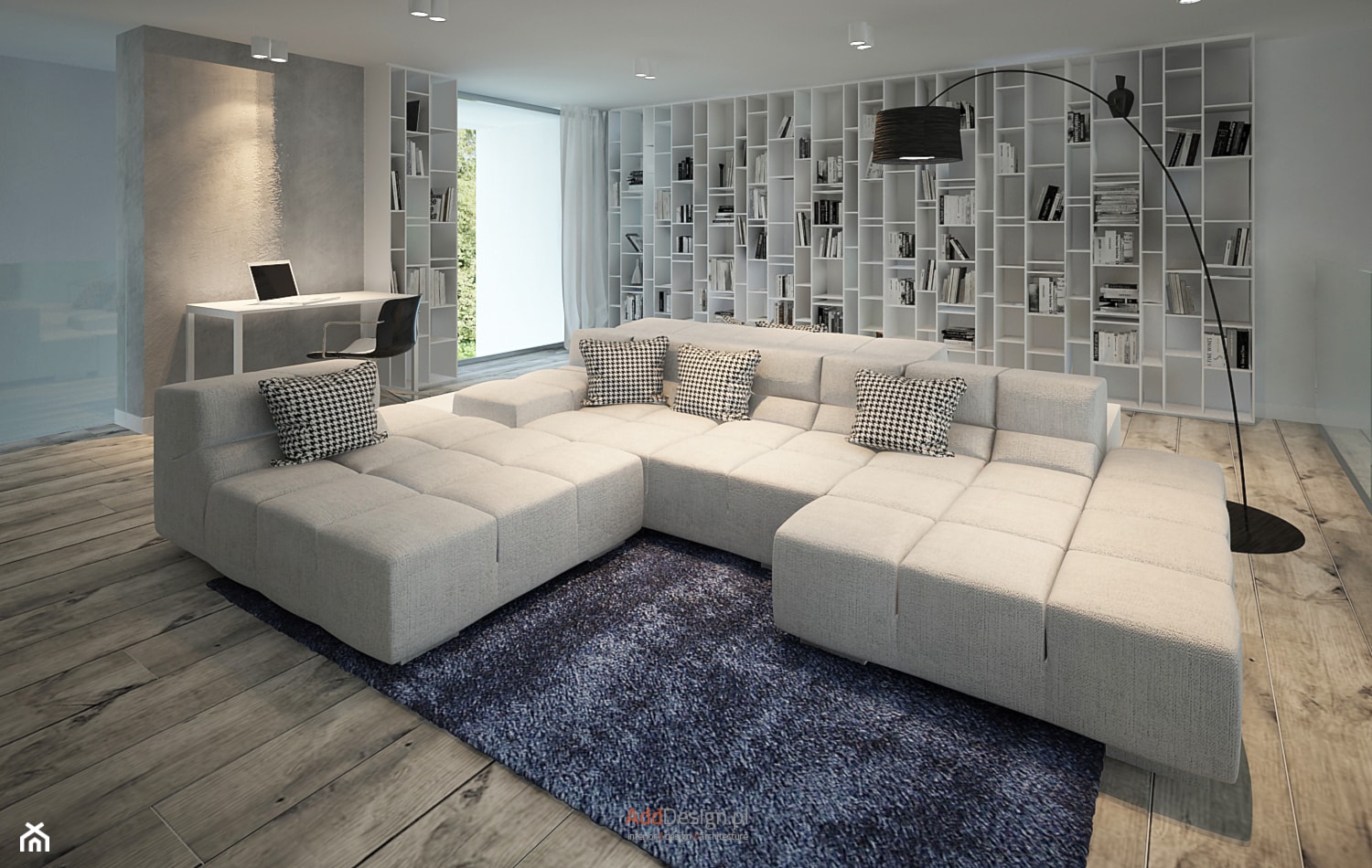 Dom 200 m2 - Duże z sofą białe szare biuro, styl nowoczesny - zdjęcie od Add Design - Homebook